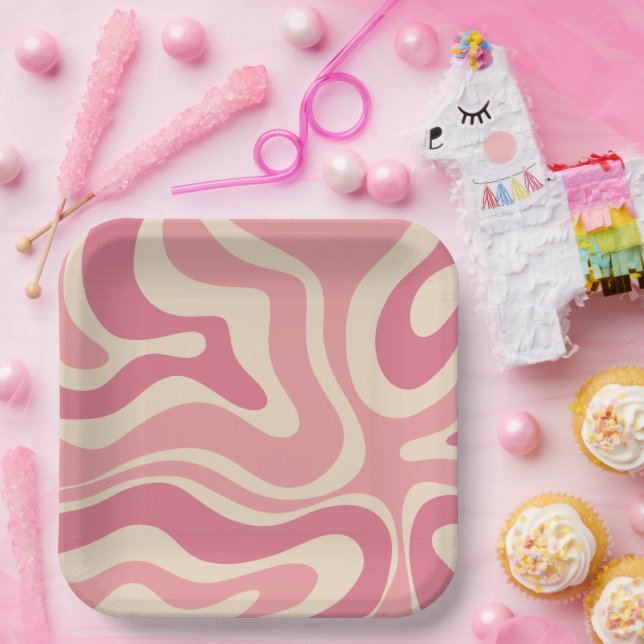 Modern Retro Liquid Swirl Thulian Abstract Pattern Paper Plate (Party)