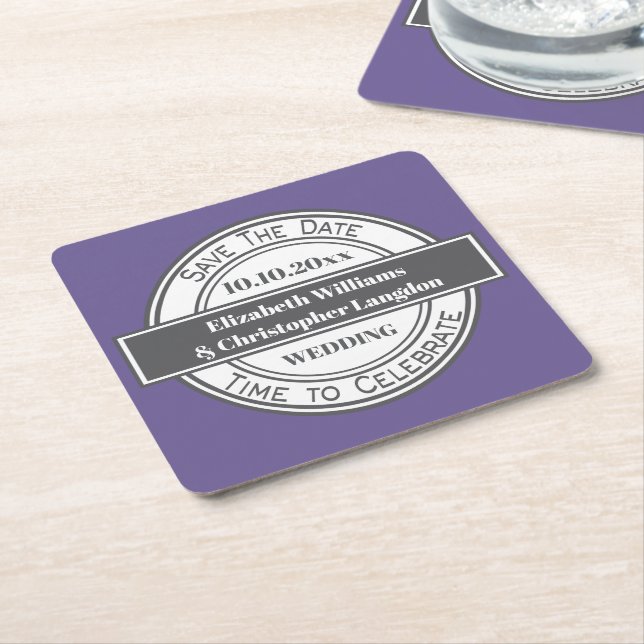 Modern Retro Logo Wedding Save The Date Coaster (Angled)