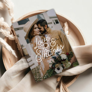 Modern Retro Love and Thanks Photo Wedding Thank You Card