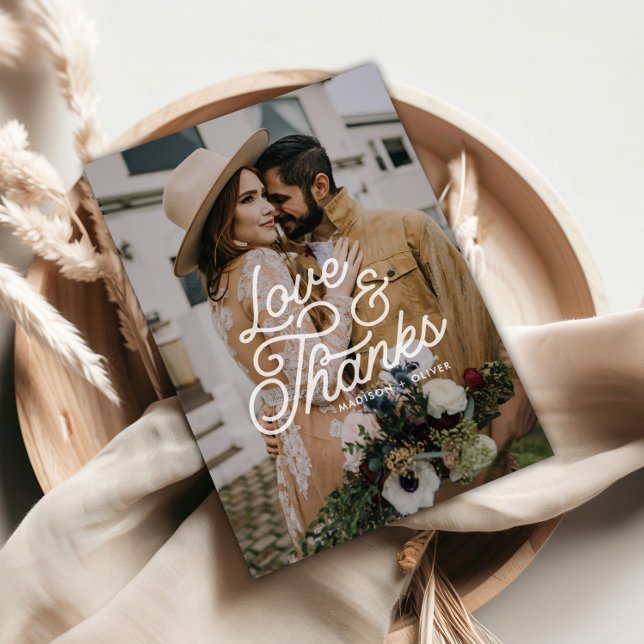 Modern Retro Love and Thanks Photo Wedding Thank You Card (Creator Uploaded)