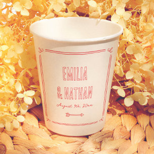 Modern Retro Love Struck Hand Drawn Cupid Wedding Paper Cups
