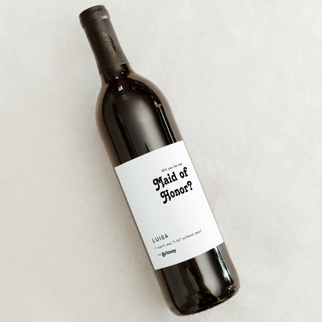 Modern Retro Maid Of Honour Proposal Wine Label (Creator Uploaded)