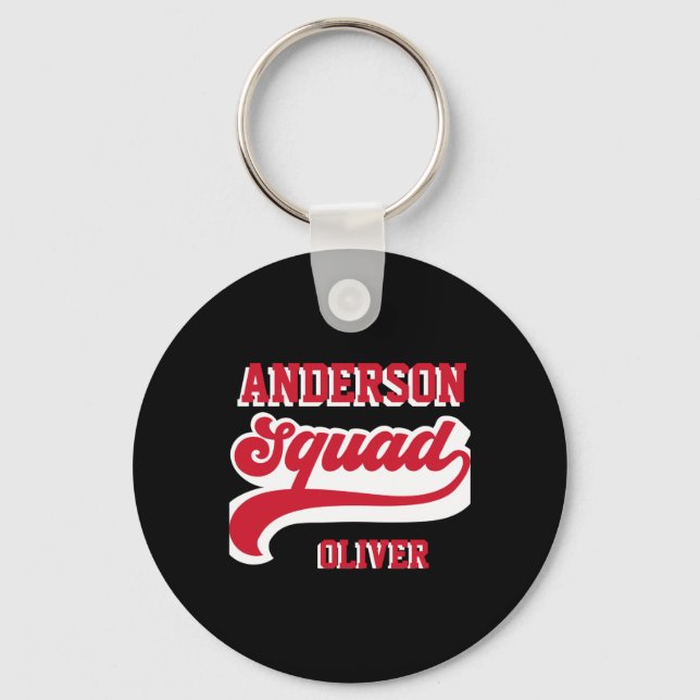 Modern Retro Matching Squad Family Red White T Shi Key Ring (Front)