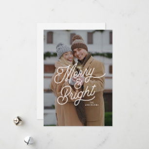 Modern Retro Merry and Bright Photo Bold Script  Holiday Card