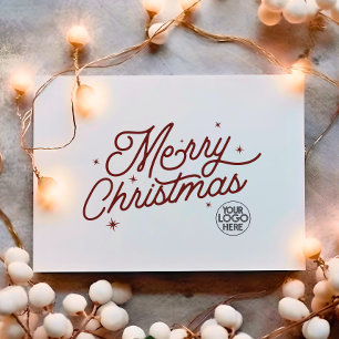 Modern Retro Merry Christmas Business Logo   Red  Holiday Card