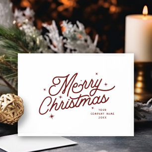 Modern Retro Merry Christmas Business Name   Red  Holiday Card