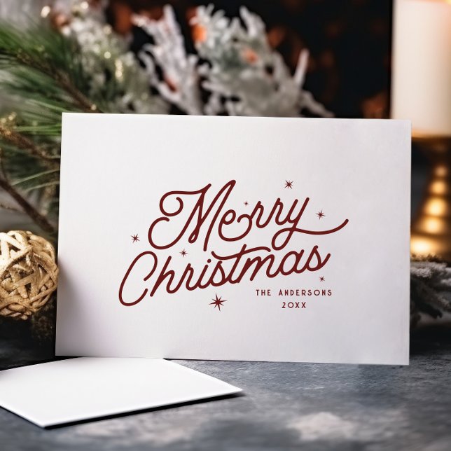Modern Retro Merry Christmas | Cherry Red  Holiday Card (Creator Uploaded)