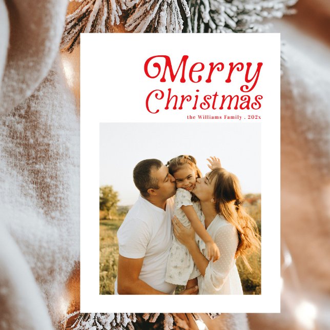 Modern Retro Merry Christmas Photo Holiday Card (Creator Uploaded)