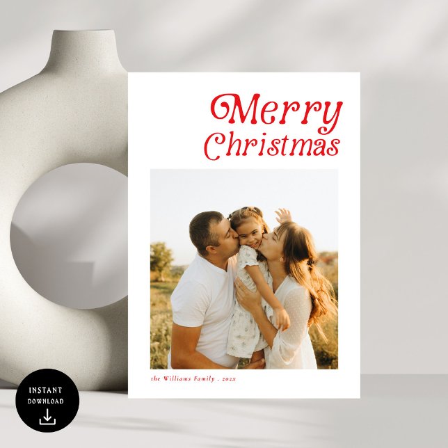 Modern Retro Merry Christmas Photo Holiday Card (Creator Uploaded)