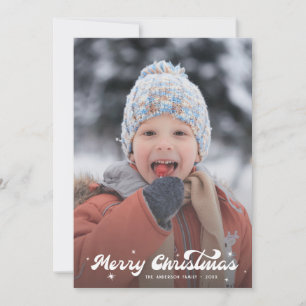 Modern Retro Merry Christmas Photo Snowflakes Star Holiday Card