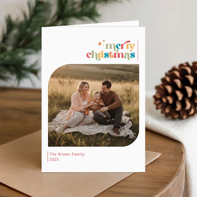 Modern Retro Merry Christmas Wish Photo Folded Card (Creator Uploaded)