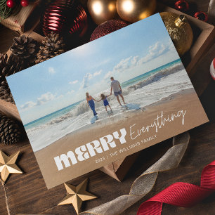 Modern Retro Merry Everything Minimalist One Photo Holiday Card