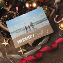 Modern Retro Merry Everything Minimalist One Photo Holiday Card