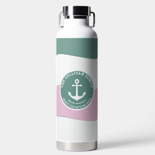 Modern Retro Miami Sage Lilac Anchor Family Beach Water Bottle