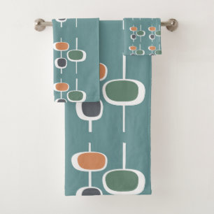 Modern retro mid century stylish cute blue green   bath towel set