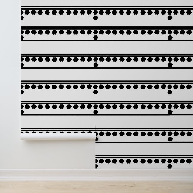 Modern retro Minimal Black White Line Peel Stick Wallpaper (Application)