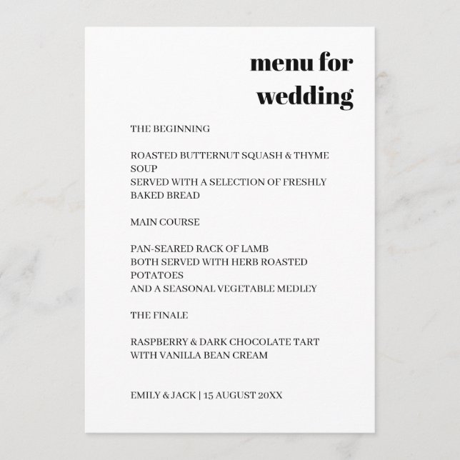Modern Retro Minimal Casual Wedding Design Menu (Front)