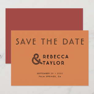 Modern Retro Minimalist Orange Red Wedding Save The Date