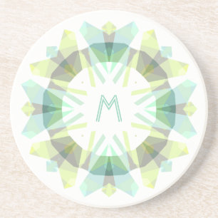 Modern Retro Monogram Initial Green Gray Whimsical Coaster