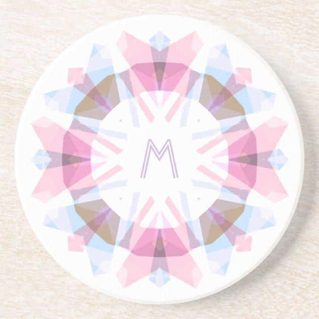 Modern Retro Monogram Initial Pink Blue Whimsical Coaster (Front)