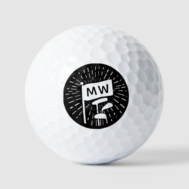 Modern Retro Monogram Initials Golf Clubs Balls (Front)