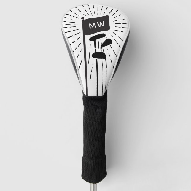 Modern Retro Monogram Initials Golf Clubs Golf Head Cover (Front)
