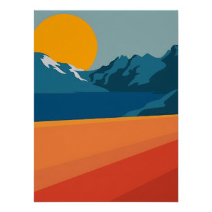 Modern Retro Mountain Landscape – Vibrant Red  Poster