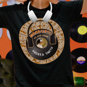 Modern Retro Music Vinyl Record Grad Photo Black T-Shirt