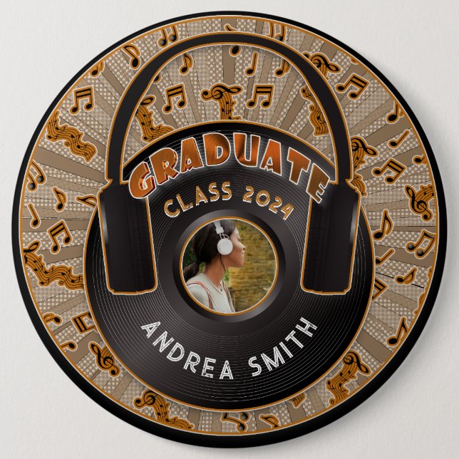 Modern Retro Music Vinyl Record | Graduate Photo  6 Cm Round Badge (Front)