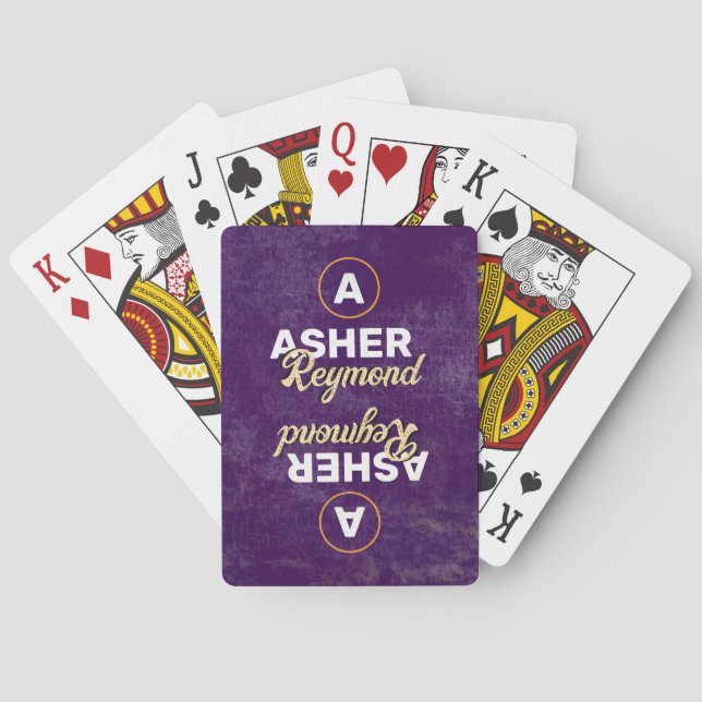 Modern Retro Name Monogram purple Playing Cards (Back)