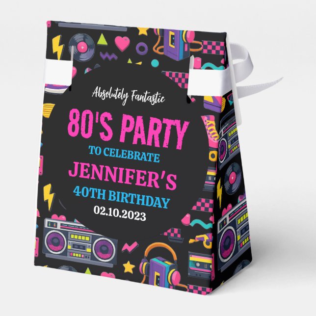 Modern Retro Neon 80’s Birthday Party for Adults Favour Box (Back Side)