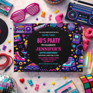 Modern Retro Neon 80’s Birthday Party for Adults Invitation