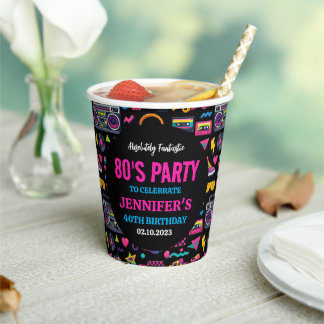 Modern Retro Neon 80’s Birthday Party for Adults Paper Cups