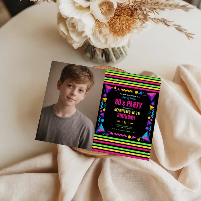 Modern Retro Neon 80's Birthday Party Invitation (Modern Retro Neon 80's Birthday Party Invitation
)