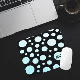 Modern  Retro Ombre Blue Circles on Black Mouse Mat