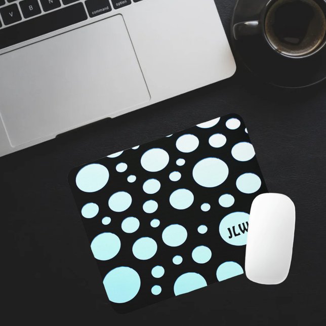 Modern  Retro Ombre Blue Circles on Black Mouse Mat (Creator Uploaded)