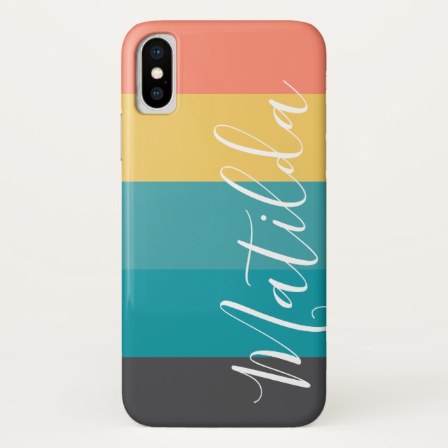 Modern Retro Ombre Stripe Personalised Name Case-Mate iPhone Case (Back)