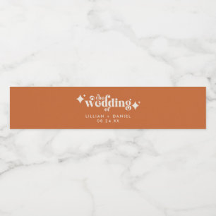 Modern Retro Orange and Cream Wedding Water Bottle Label