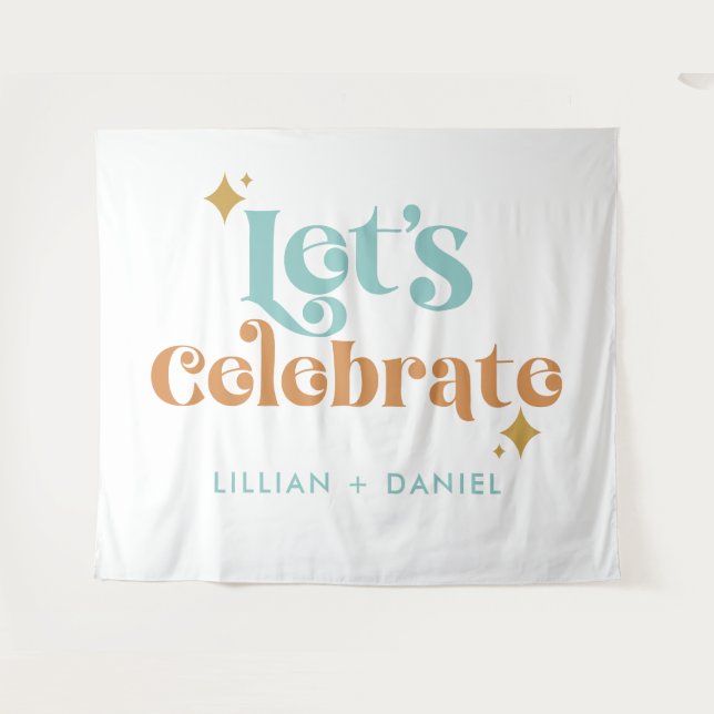 Modern Retro Orange and Teal Wedding Tapestry (Front (Horizontal))
