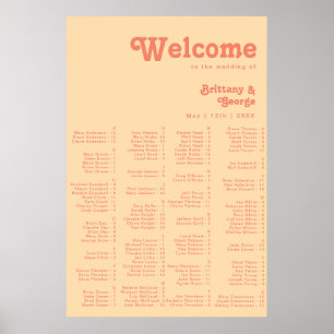 Modern Retro   Orange Cream Alphabetical Seating Poster