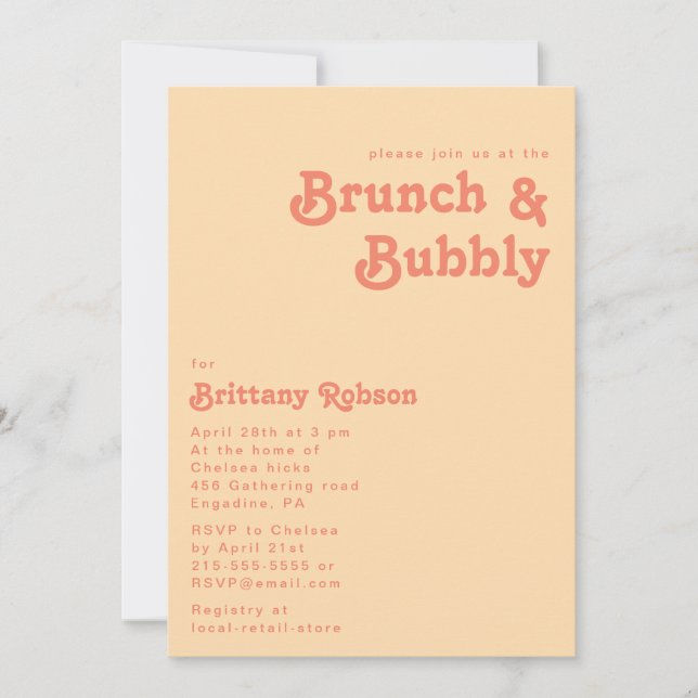 Modern Retro | Orange Cream Brunch and Bubbly Invitation (Front)