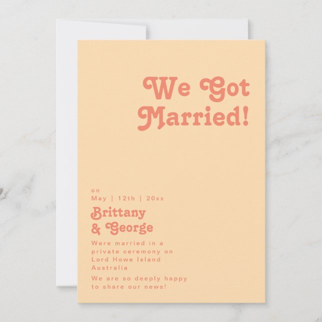 Modern Retro | Orange Cream Elopement Announcement (Front)