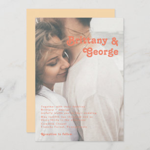 Modern Retro   Orange Cream Faded Photo Wedding Invitation