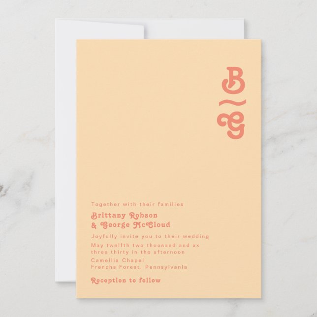 Modern Retro | Orange Cream Monogram Wedding Invitation (Front)