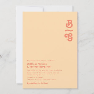 Modern Retro   Orange Cream Monogram Wedding Invitation