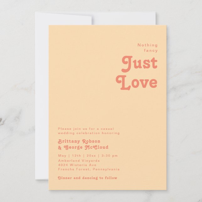Modern Retro | Orange Cream Nothing Fancy Wedding Invitation (Front)