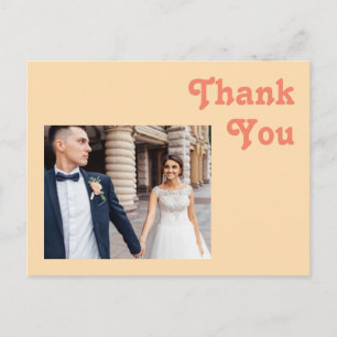 Modern Retro Orange Cream Photo Wedding Thank You Postcard
