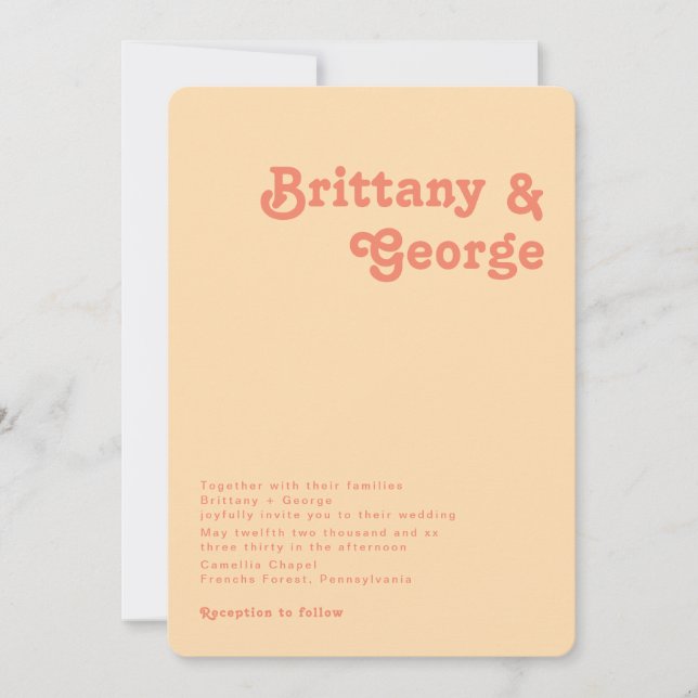 Modern Retro | Orange Cream Rounded Corner Wedding Invitation (Front)
