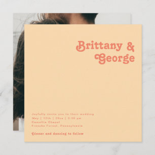 Modern Retro   Orange Cream Square Photo Wedding Invitation