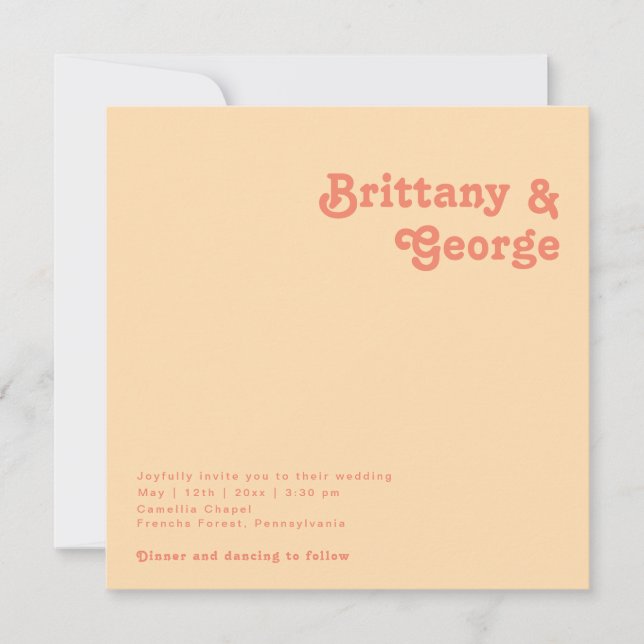Modern Retro | Orange Cream Square Wedding Invitation (Front)